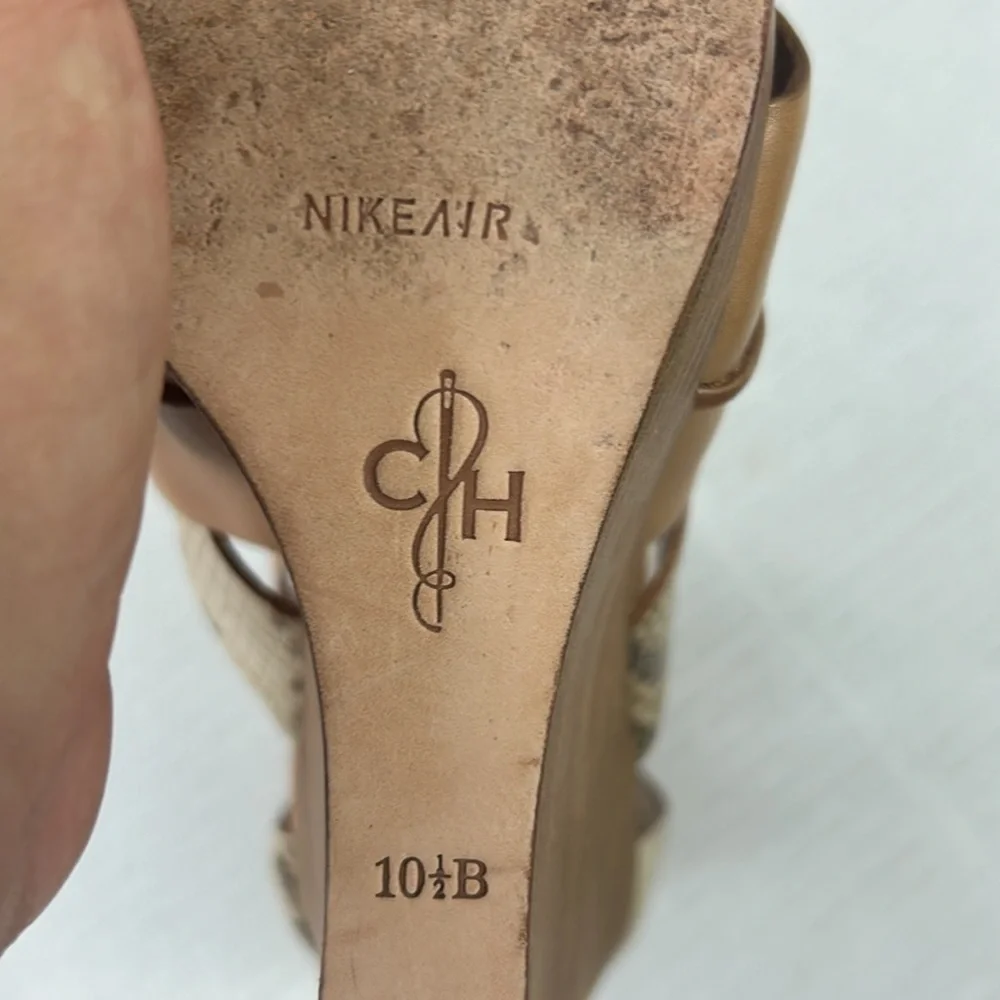 Cole Haan Kimry Leather Tan SnakeSkin Wedge Gladiator Sandals C12D3783 SZ 10.5B